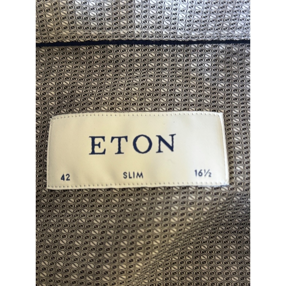 Eton Slim Fit Dress Shirt Mens 16.5 42 Gray Geometric Micro Pattern Cotton - Picture 2 of 9